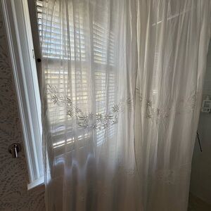 Rachel Ashwell White Lace Inset Linen Curtains